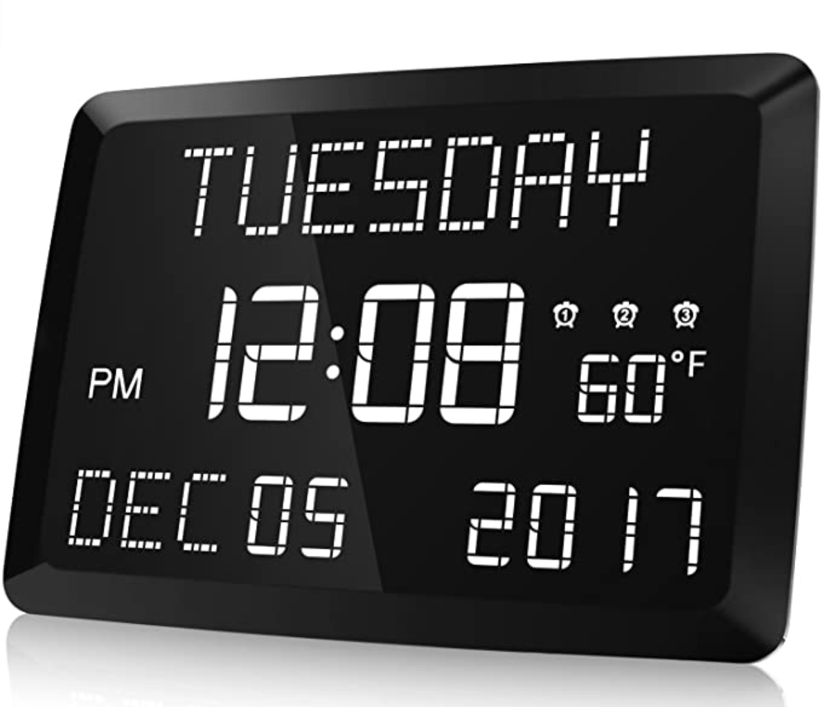 Raynic 11.5" Digital LED Dimmable Calendar Alarm Day Clock