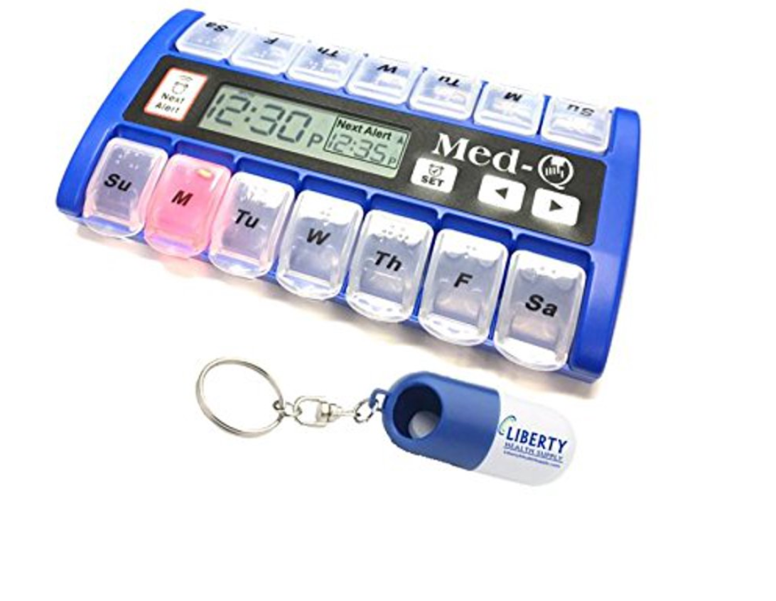 New MedQ Daily Pill Box Reminder with Flashing Light and Beeping Alarm